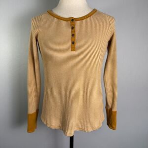 Columbia Women's Thermal Henley, Butterscotch Yellow & White, Waffle Knit, Sz L